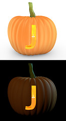 Image showing J letter carved on pumpkin jack lantern