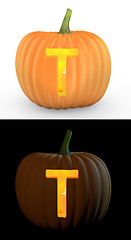 Image showing T letter carved on pumpkin jack lantern