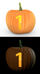 Image showing Number 1 carved on pumpkin jack lantern 