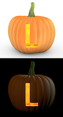 Image showing L letter carved on pumpkin jack lantern