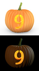Image showing Number 9 carved on pumpkin jack lantern