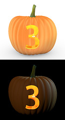 Image showing Number 3 carved on pumpkin jack lantern