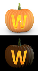 Image showing W letter carved on pumpkin jack lantern