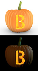 Image showing B letter carved on pumpkin jack lantern