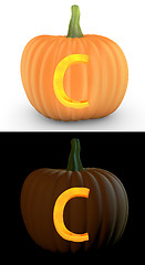 Image showing C letter carved on pumpkin jack lantern