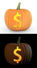 Image showing Dollar symbol carved on pumpkin jack lantern