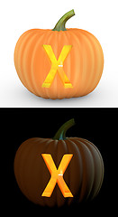 Image showing X letter carved on pumpkin jack lantern