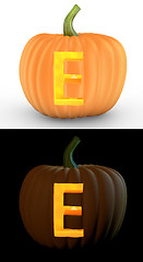 Image showing E letter carved on pumpkin jack lantern 
