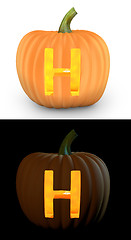 Image showing H letter carved on pumpkin jack lantern