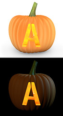 Image showing A letter carved on pumpkin jack lantern