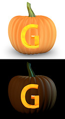Image showing G letter carved on pumpkin jack lantern