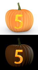 Image showing Number 5 carved on pumpkin jack lantern