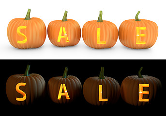 Image showing Sale text carved on pumpkin jack lantern