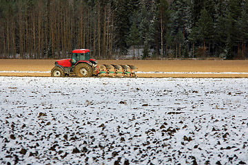 Image showing Farmer on Field in Early Winter