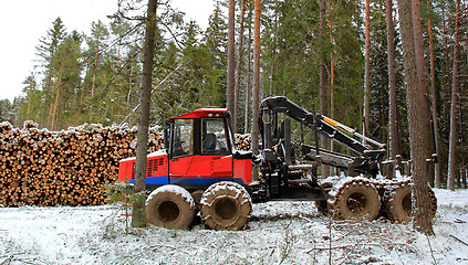 Image showing Forwarder at Winter Logging Site