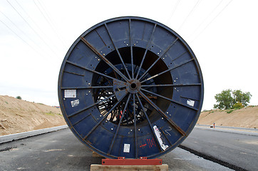 Image showing high voltage cable reels road construction 