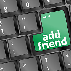 Image showing Keyboard with green add as friend button, social network concept