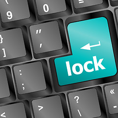 Image showing lock written in white on blue computer keys