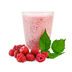 Image showing Milk cocktail with raspberries