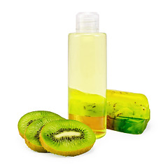 Image showing Shower gel and soap and kiwi