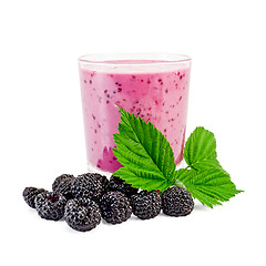 Image showing Milk cocktail with blackberries