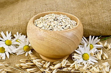 Image showing Oat flakes in a bowl with chamomiles