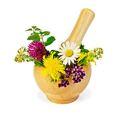 Image showing Mortar with herbs