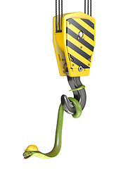 Image showing Green cobra hangs on crane hook