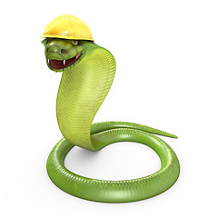 Image showing Green cobra bent in a yellow helmet