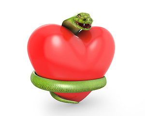 Image showing Green cobra on a red heart