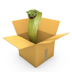 Image showing Green cobra in a carton box