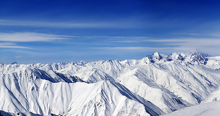 Image showing Panorama of snow mountains and blue sky