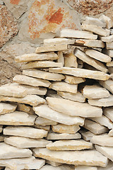 Image showing Heap of flat paving stones, limestone