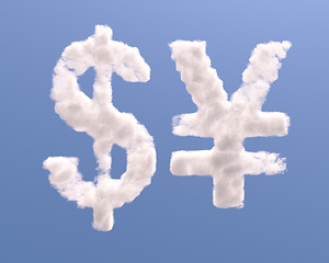Image showing Dollar and yen shape clouds