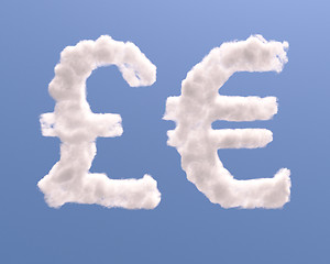 Image showing Euro and pound symbols shape clouds