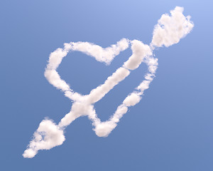 Image showing Heart shaped cloud with arrow