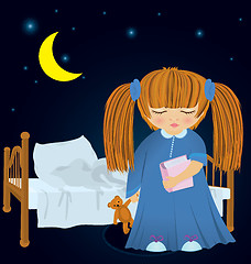 Image showing Cartoon sleepy girl near bed 