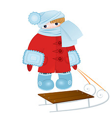 Image showing Cartoon kid with sled 