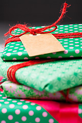 Image showing Wrapped gifts with tag