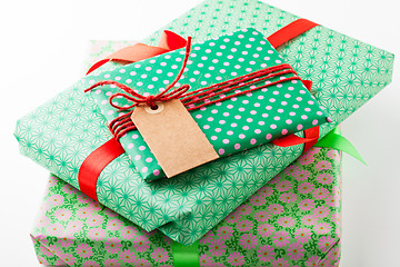 Image showing Wrapped gifts with tag