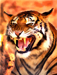 Image showing Angry Face Tiger Portrait Painting