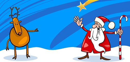 Image showing Santa and Reindeer cartoon card