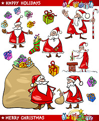 Image showing Cartoon Set of Santa Christmas Themes