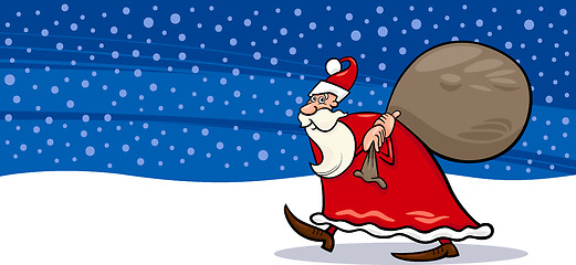 Image showing Santa Claus with sack cartoon card