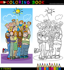 Image showing Happy Teenagers group for coloring