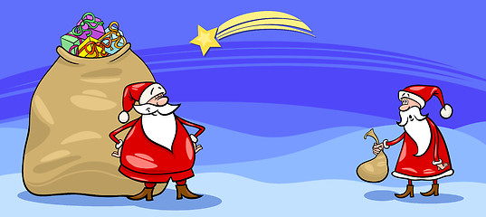 Image showing Santa Claus and sack cartoon card