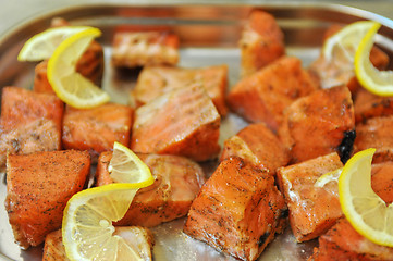 Image showing marinated salmon shashlik