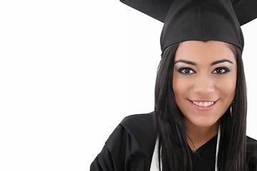 Image showing Educational theme: graduating student girl in an academic gown. 