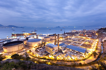 Image showing Oil tanks industry scene at night