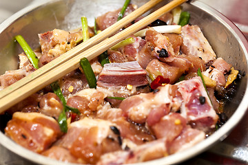 Image showing Raw meat with sauce in Chinese style